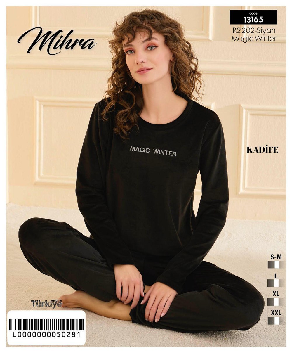 Arcan 13165 Siyah Bayan Kadife U.Kol Pijama Tkm