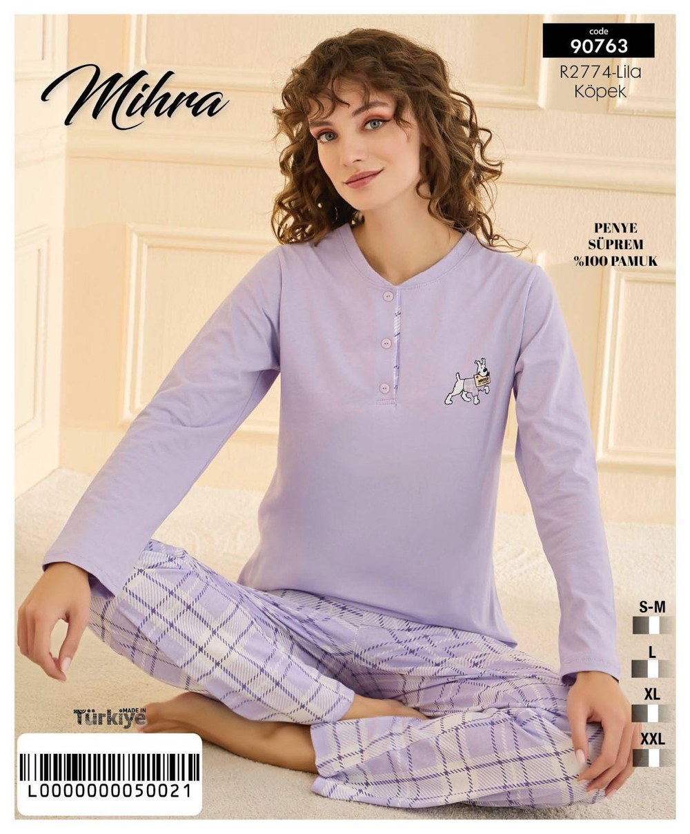 Arcan 90763 Lila Bayan Süprem Pamuk Patlı Pijama Takım