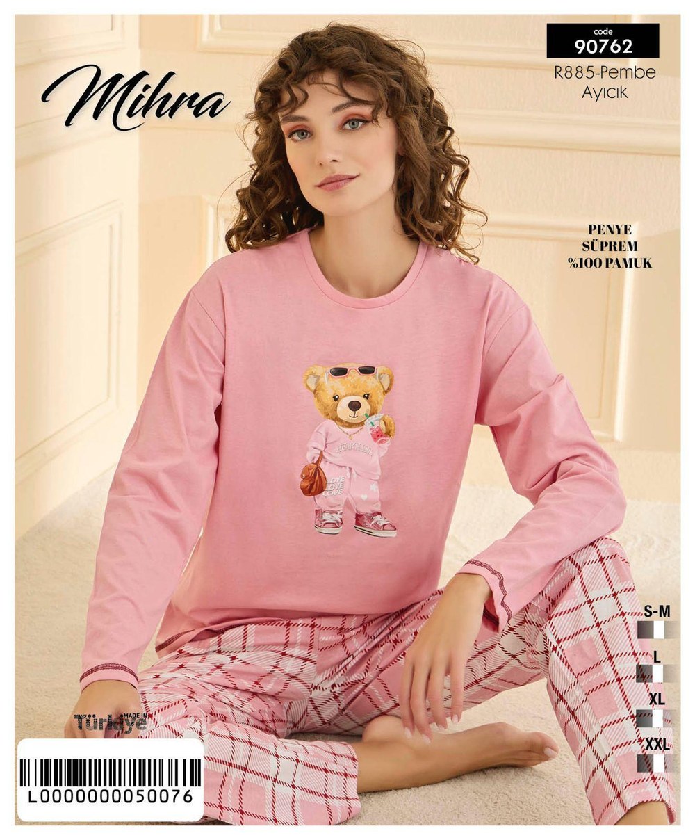 Arcan 90762 Pembe Bayan Süprem Pamuk Baskılı Basic Pijama Takım