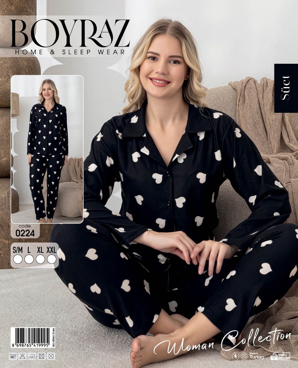 Boyraz 0224 Bayan Suet Pijama Takım