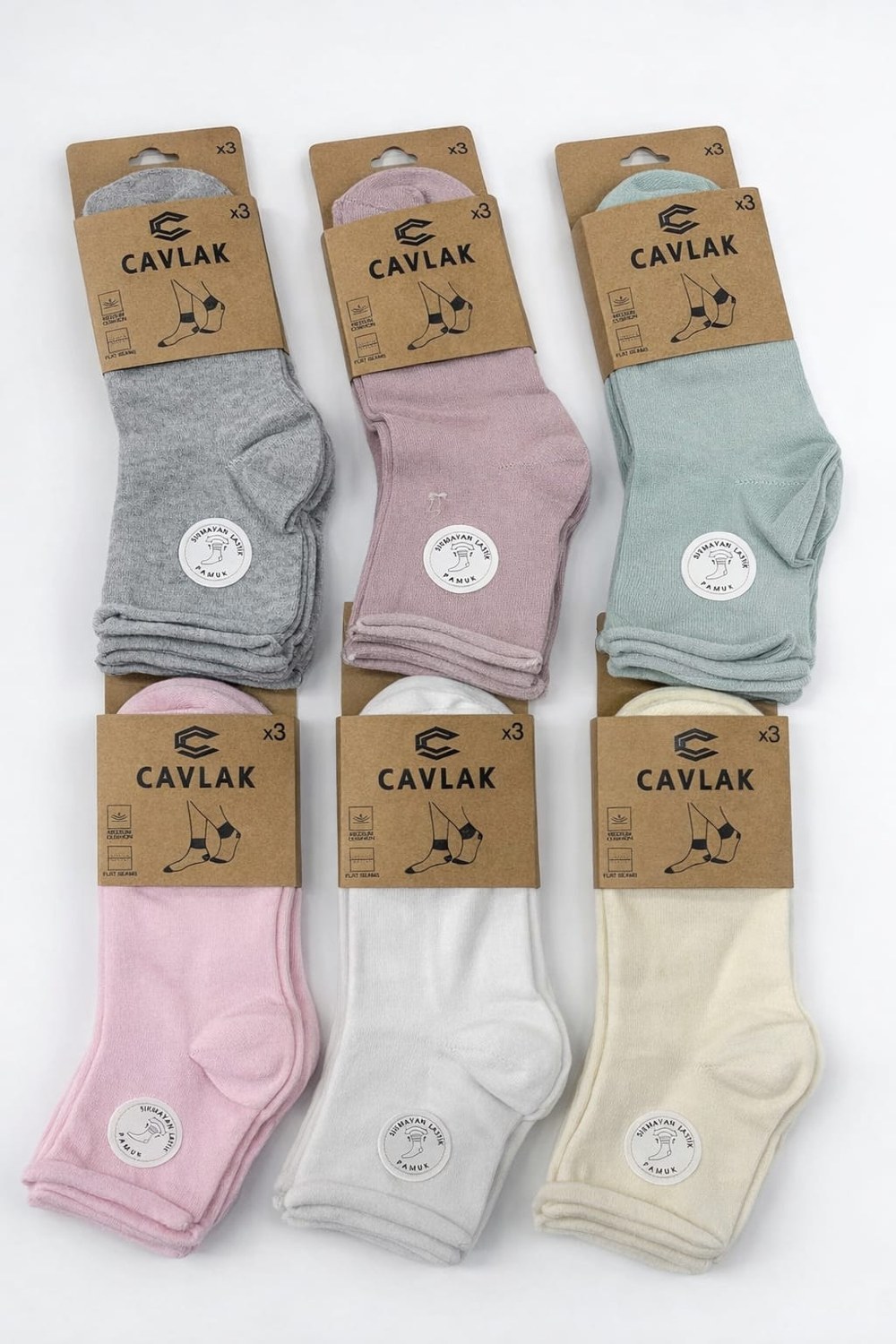 Cavlak Bayan Orta Konç 3'LÜ Lastiksiz Çorap