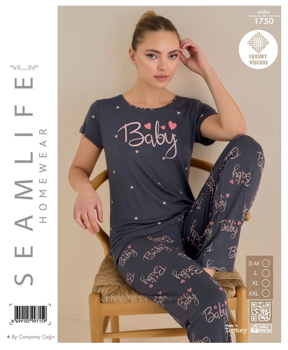 Seamlıfe 1750 Bayan Viskon K.Kol Pijama Takım