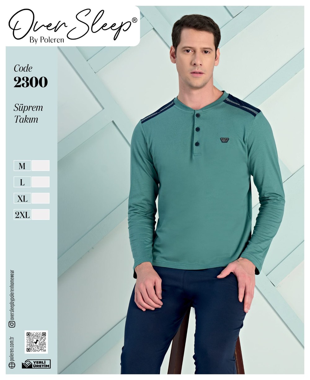 Over Sleep Erkek Poleren Yeşil Süprem Pijama Takım