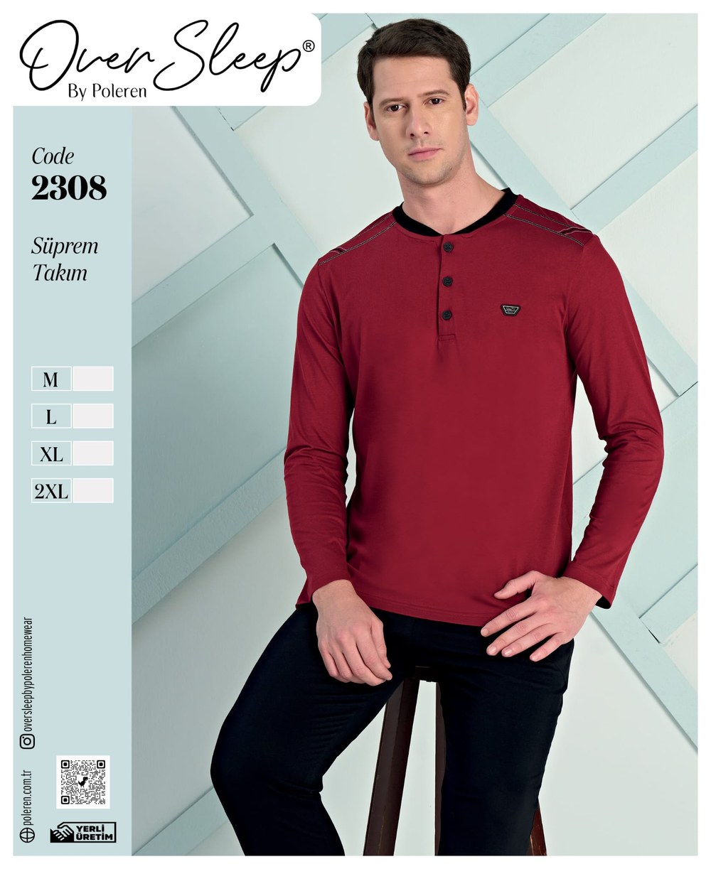 Over Sleep Erkek Poleren Bordo Süprem Pijama Takım