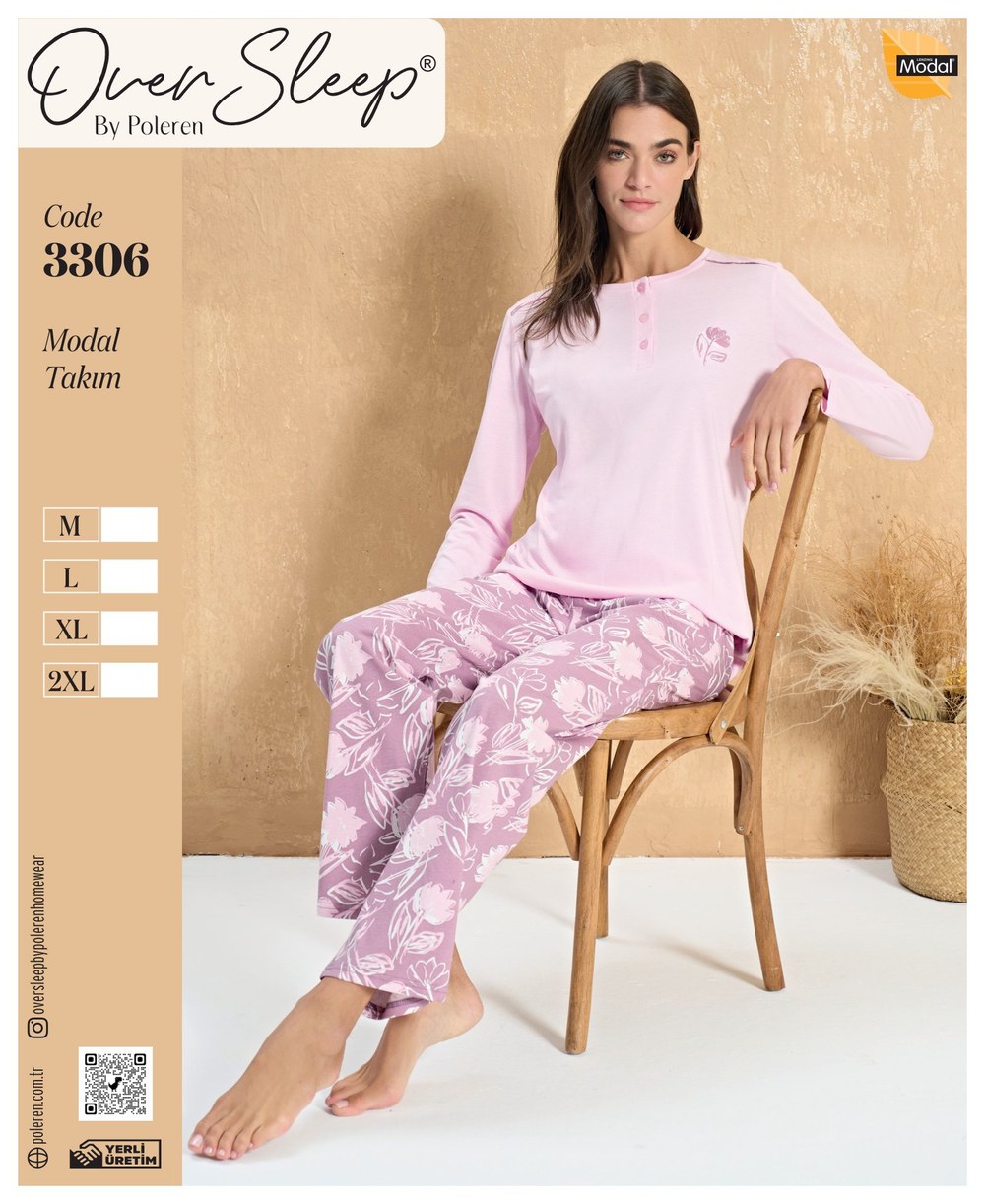 Over Sleep Bayan Poleren Pembe Süprem Pijama Takım