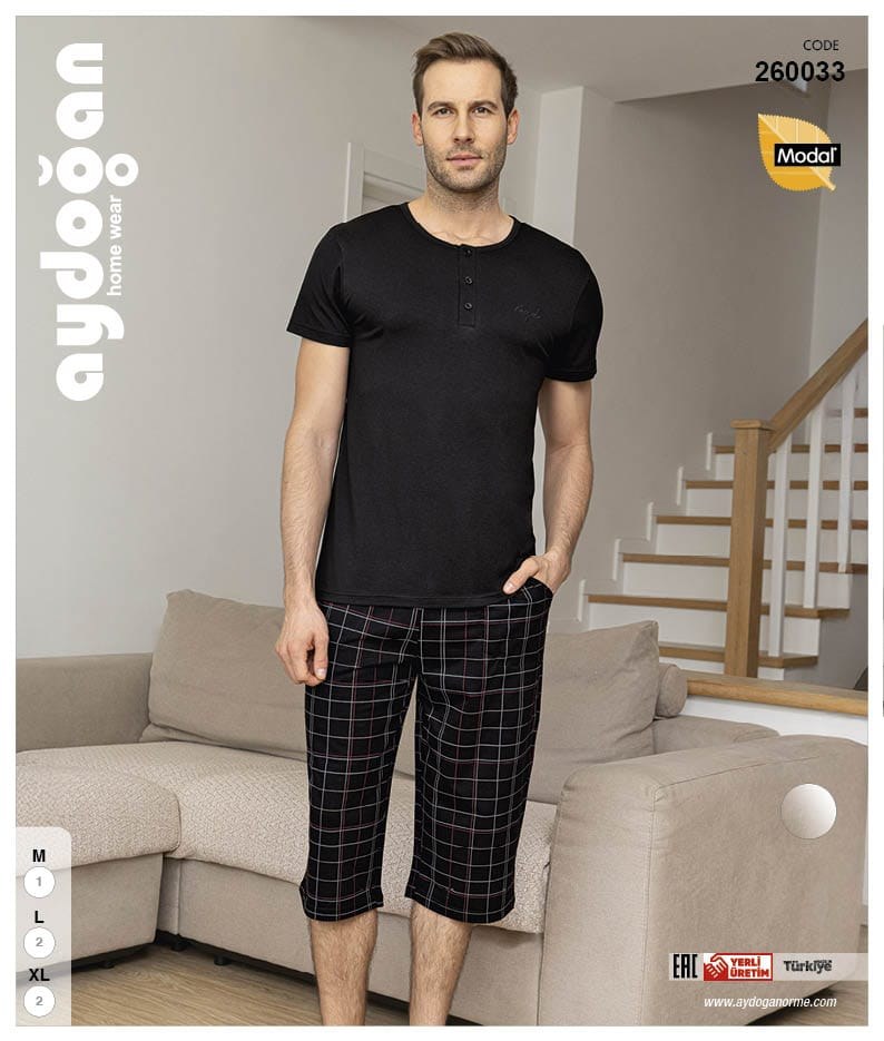 Aydoğan 260033 Erkek Modal Bermuda Patlı K.Kol Pijama Takımı
