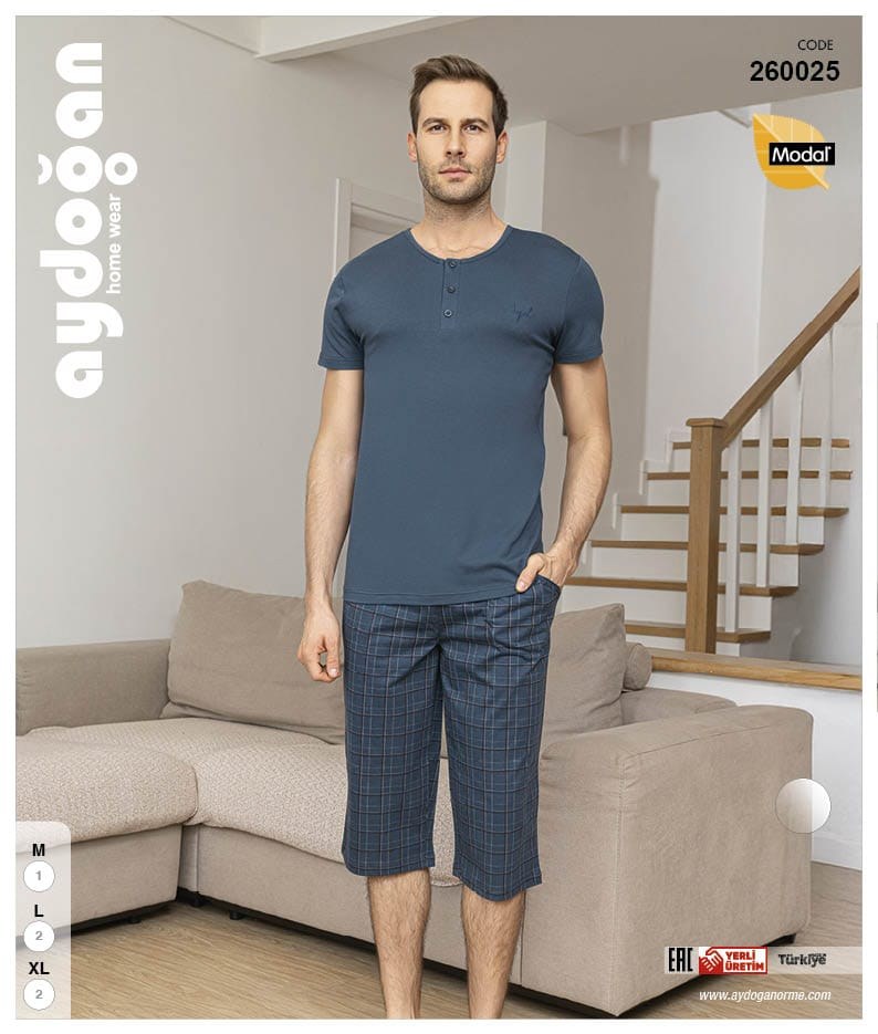 Aydoğan 260025 Erkek Modal Bermuda Patlı K.Kol Pijama Takımı
