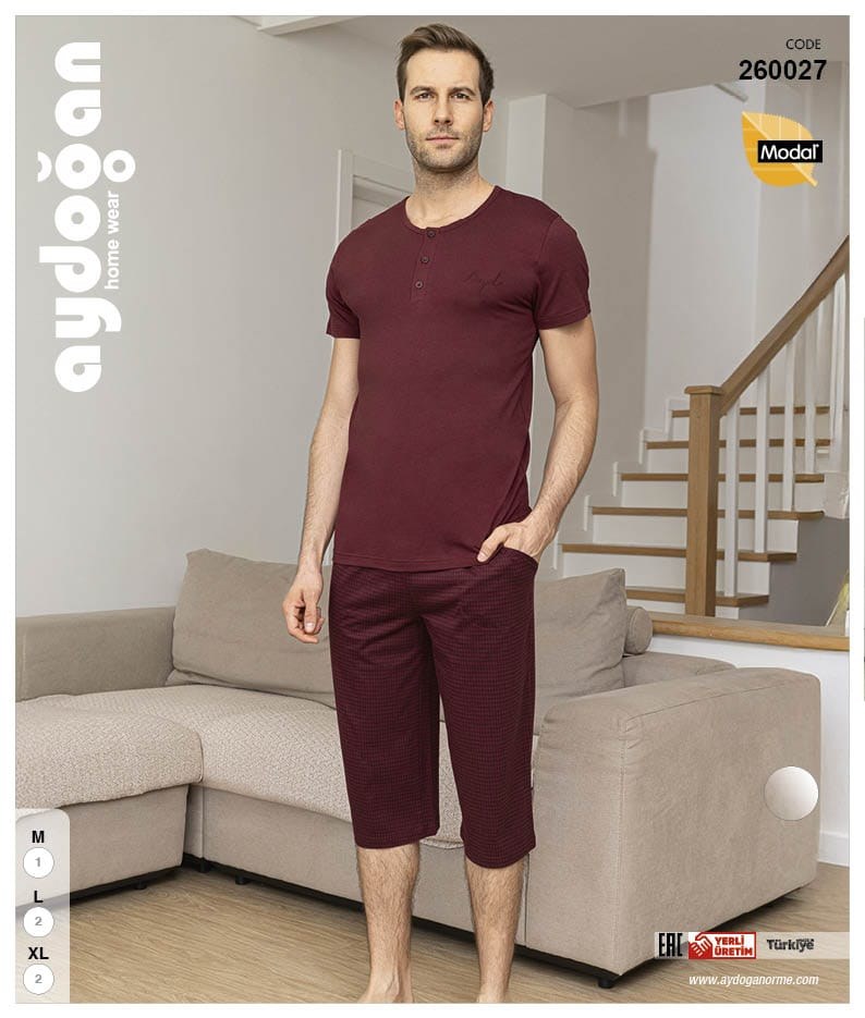 Aydoğan 260027 Erkek Modal Bermuda Patlı K.Kol Pijama Takımı