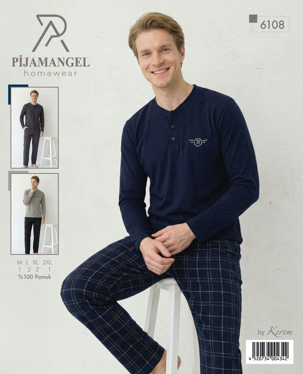 Pijamangel Erkek Penye Süprem U.Kol Pijama Takım
