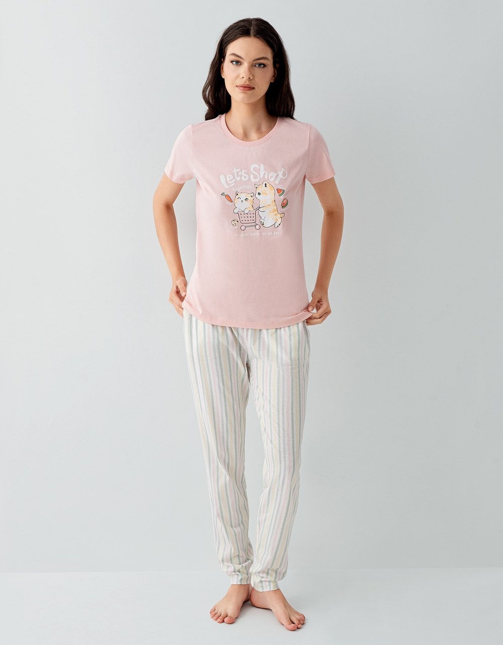 Arnetta AR-3571 Bayan Kısa Kol Açık Pembe Pijama Takım
