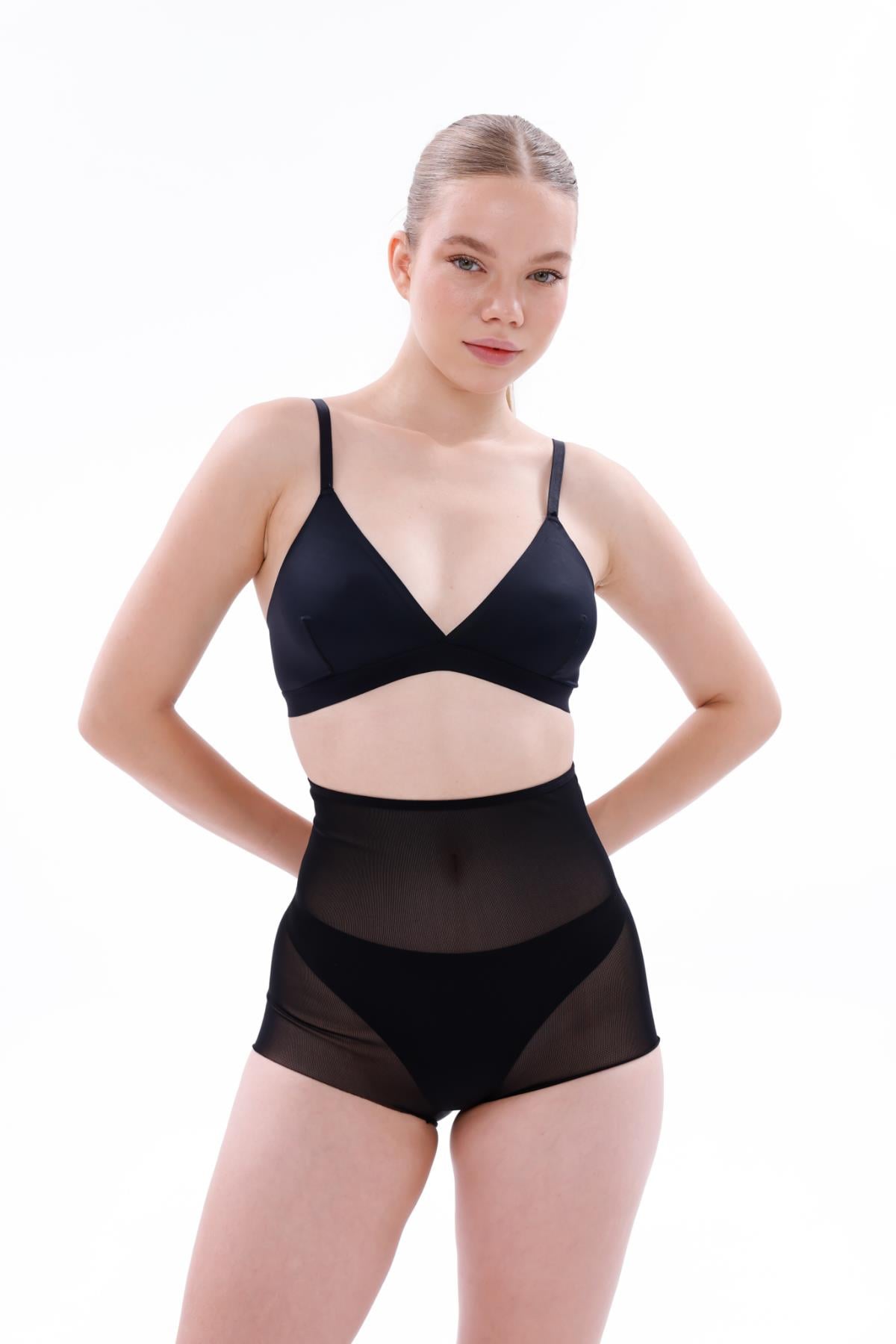 Siyah Emay 2706 Lazer Tül Slip Hayalet Korse