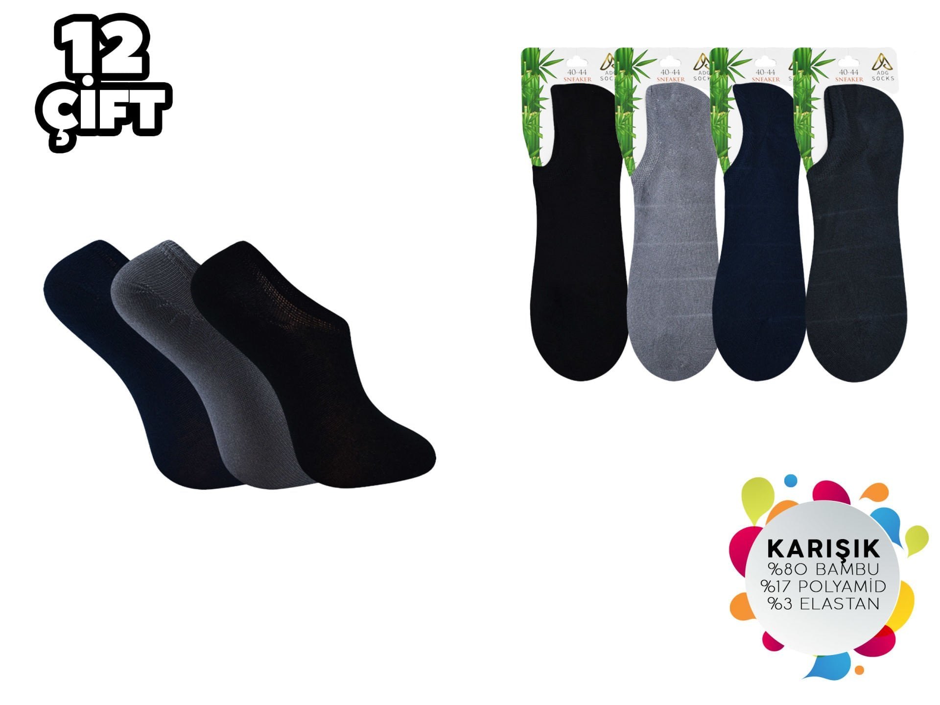 ADG 4001 Dikişsiz Erkek Bambu Sneaker Çorap
