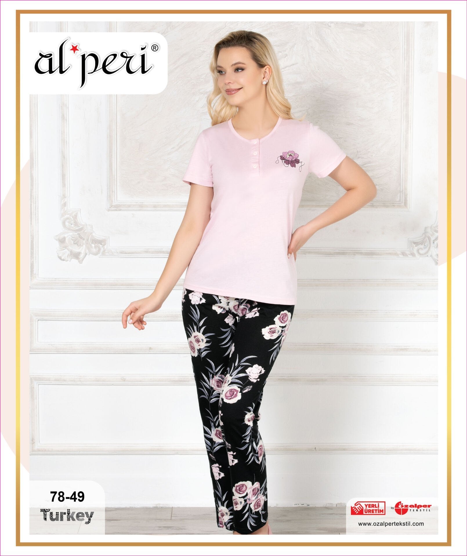 Alperi 78-49 (M-L-XL-XXL) Bayan Kısa Kollu Pijama Takım