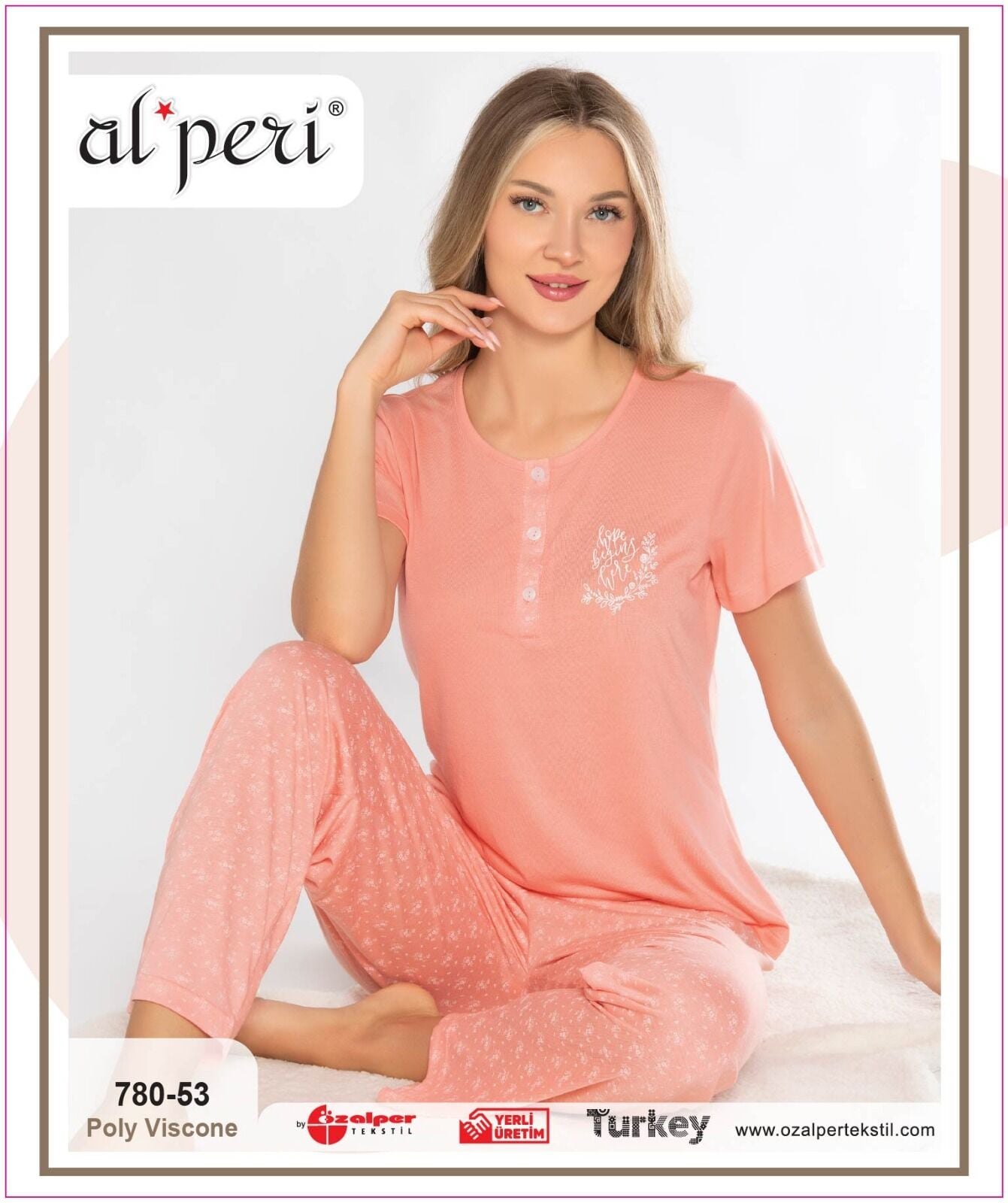 Alperi 780-53 (M-L-XL-XXL) Bayan Viskon Kısa Kollu Pijama Takım