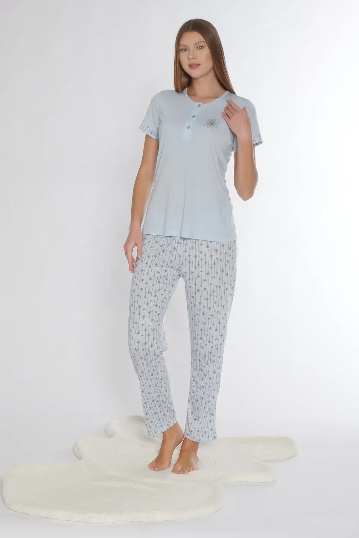 Alperi ALP780-58 (M-L-XL-XXL) Bayan Viskon Kısa Kollu Pijama Takım