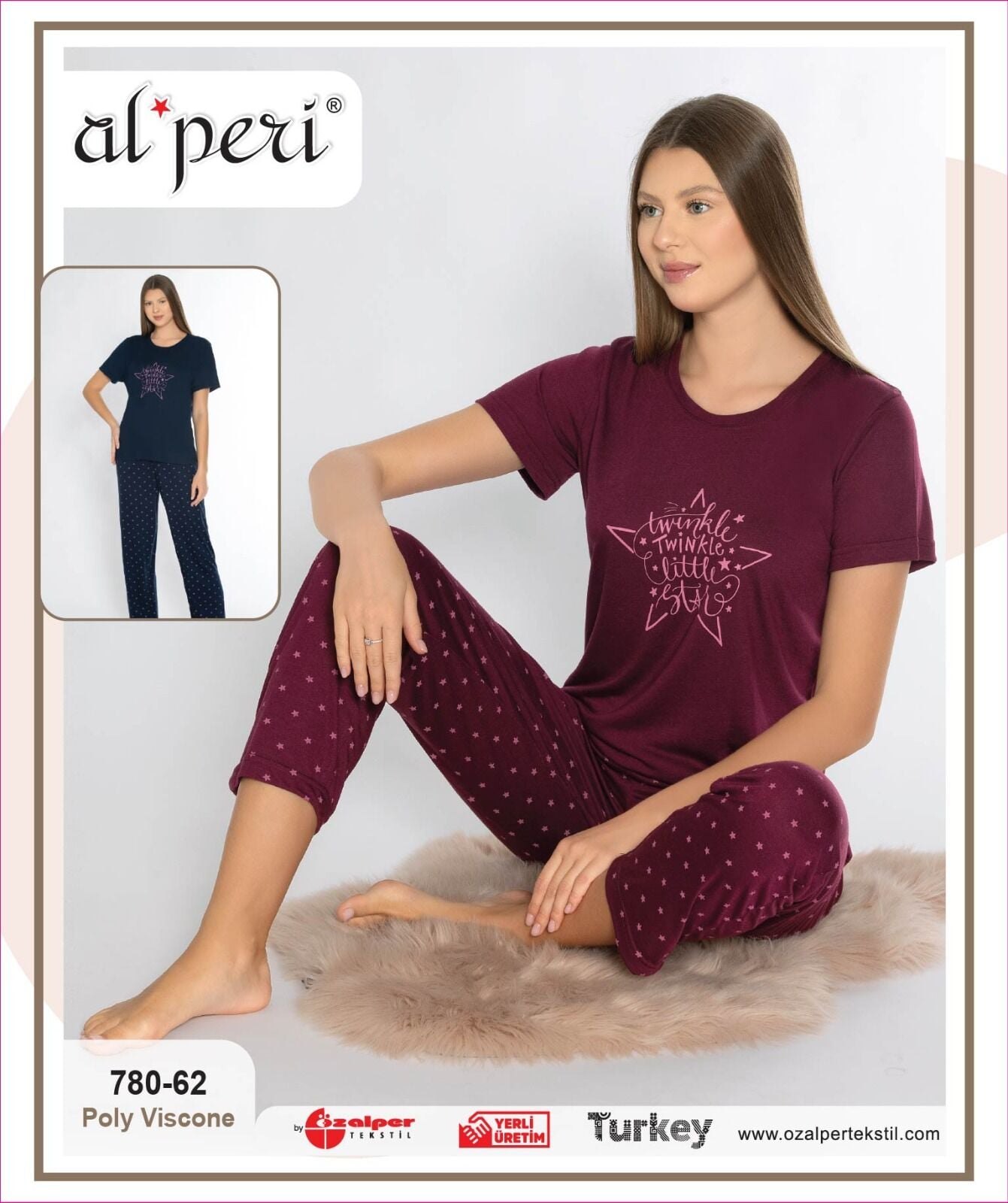 Alperi 780-62 (M-L-XL-XXL) Bayan Viskon Kısa Kollu Pijama Takım