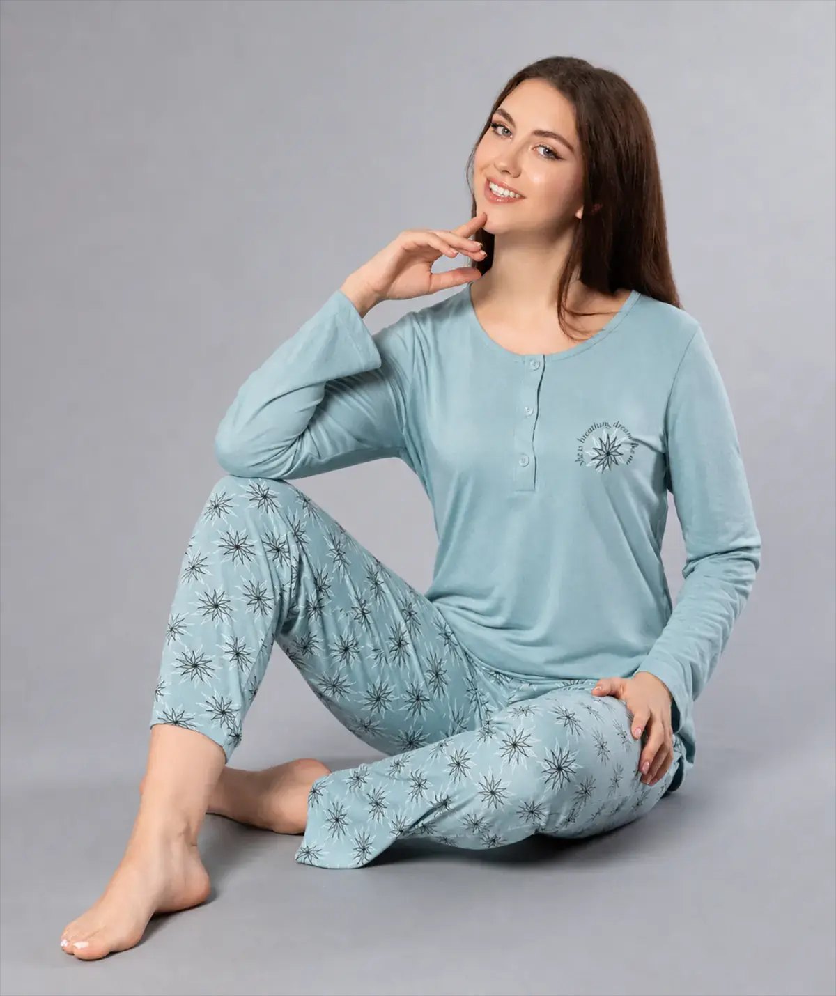 Alperi 790-35 (M-L-XL-XXL) Bayan Viskon Uzun Kollu Pijama Takım