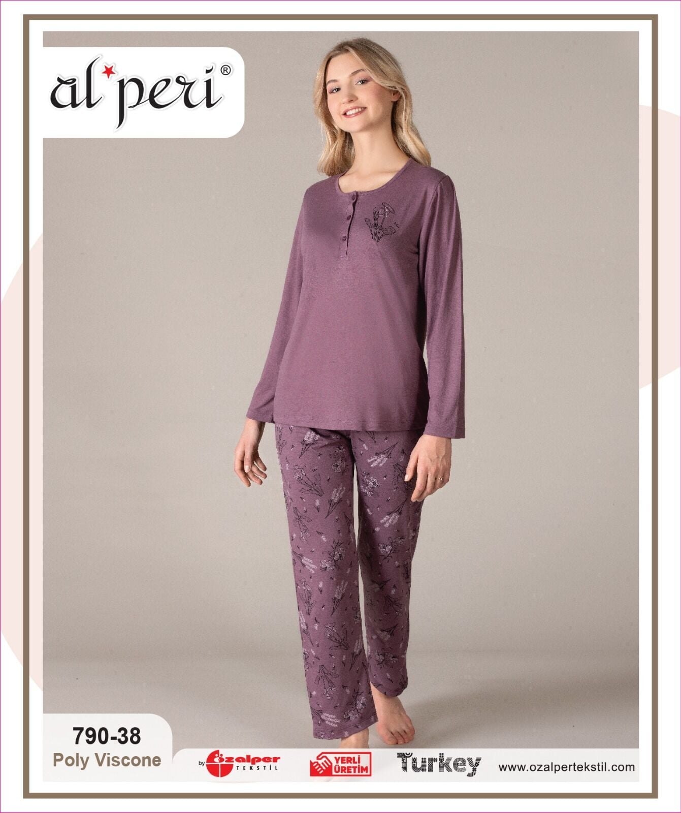 Alperi 790-38 (M-L-XL-XXL) Bayan Viskon Uzun Kollu Pijama Takım