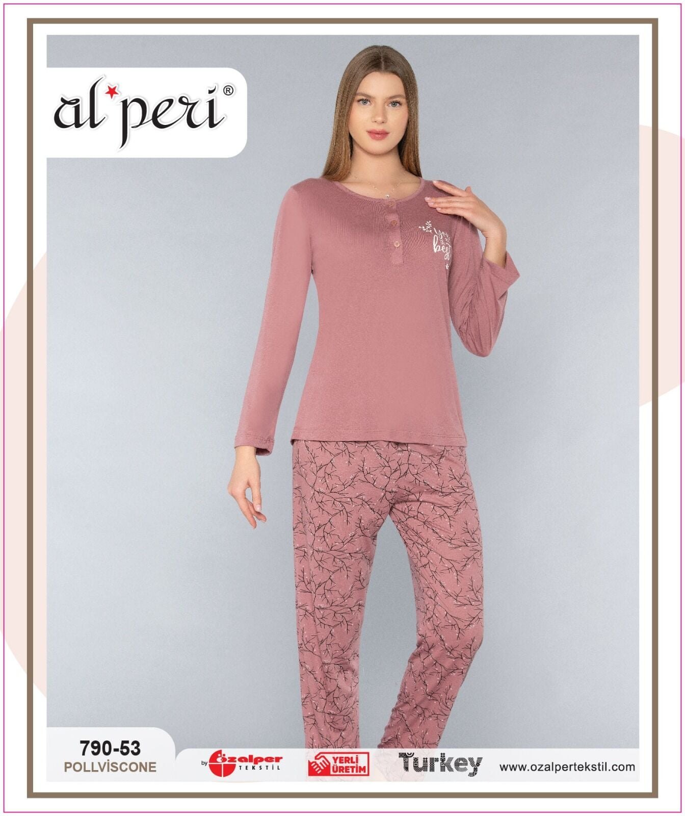 Alperi 790-53 (M-L-XL-XXL) Bayan Viskon Uzun Kollu Pijama Takım