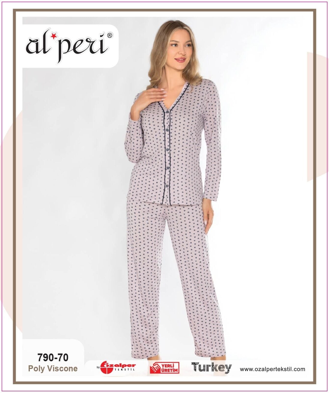 Alperi 790-70 (M-L-XL-XXL) Bayan Viskon Uzun Kollu Pijama Takım