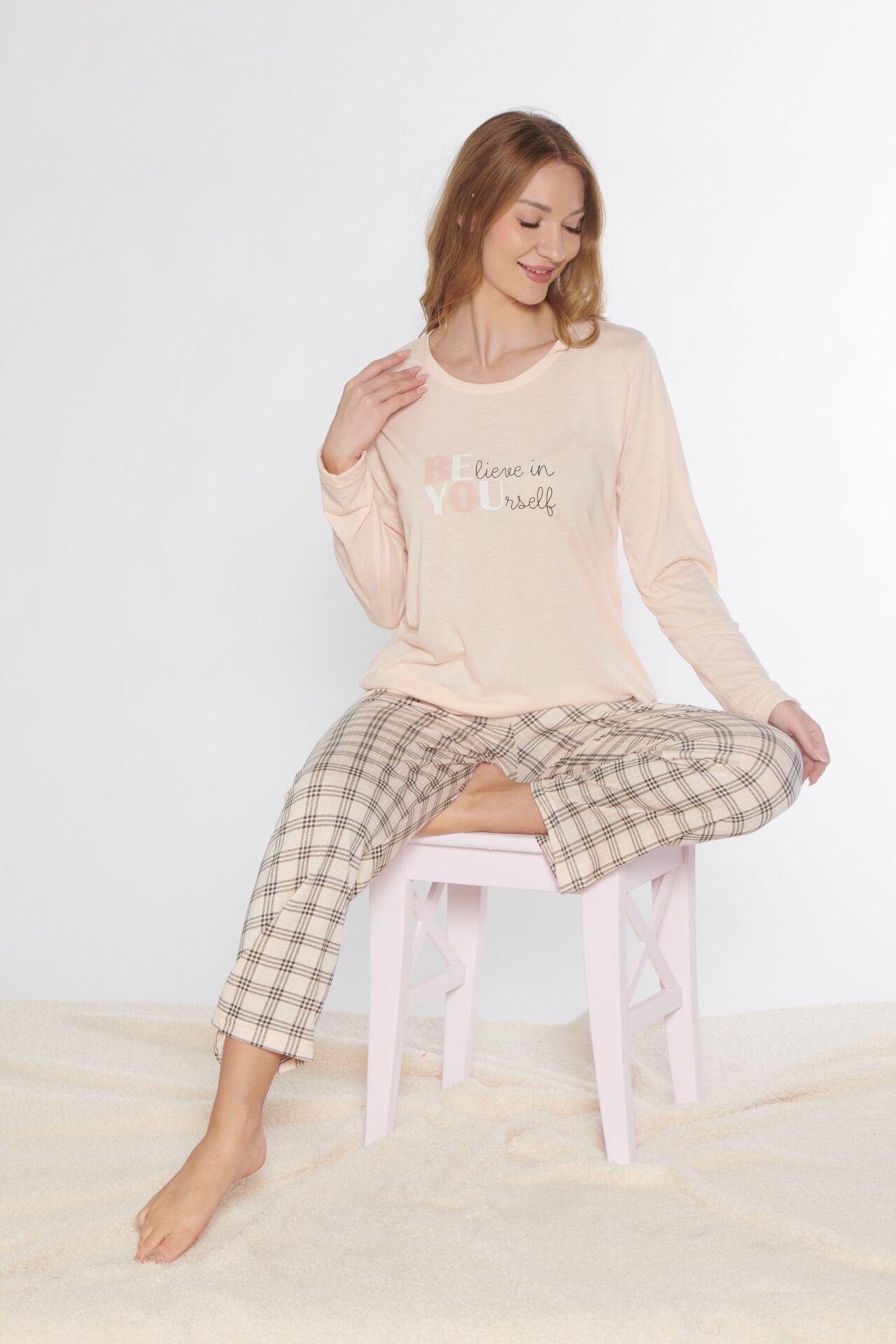 Alperi 790-84 (M-L-XL-XXL) Bayan Viskon Uzun Kollu Pijama Takım
