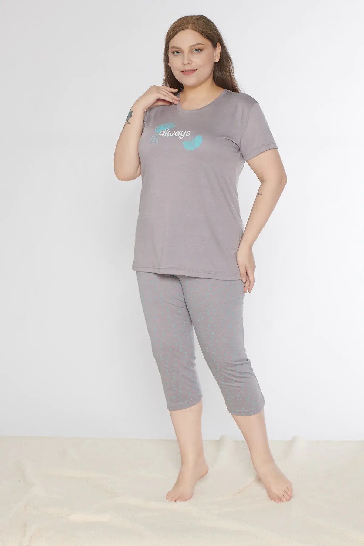 Alperi B770-05 (3XL-4XL-5XL-6XL) Bayan Kısa Kollu Kapri Pijama Takım