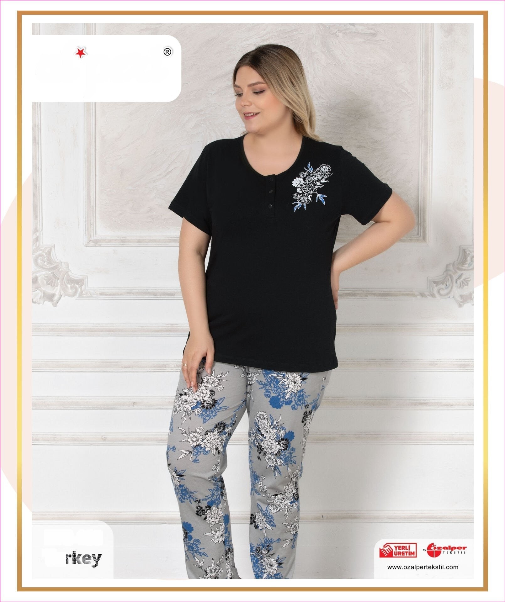 Alperi B78-106 (3XL-4XL-5XL-6XL) Bayan Kısa Kollu Pijama Takım