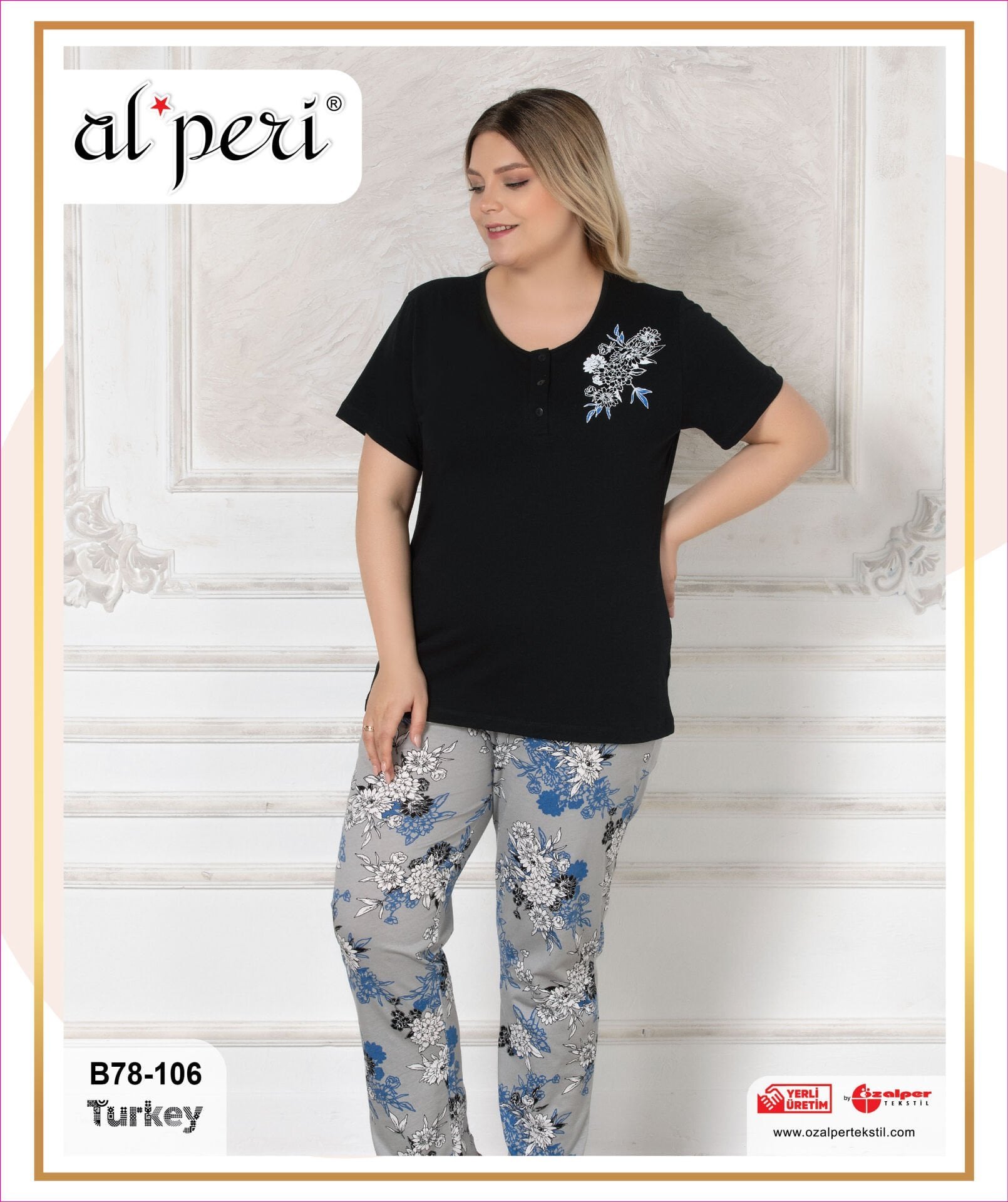 Alperi B78-106 (3XL-4XL-5XL-6XL) Bayan Kısa Kollu Pijama Takım