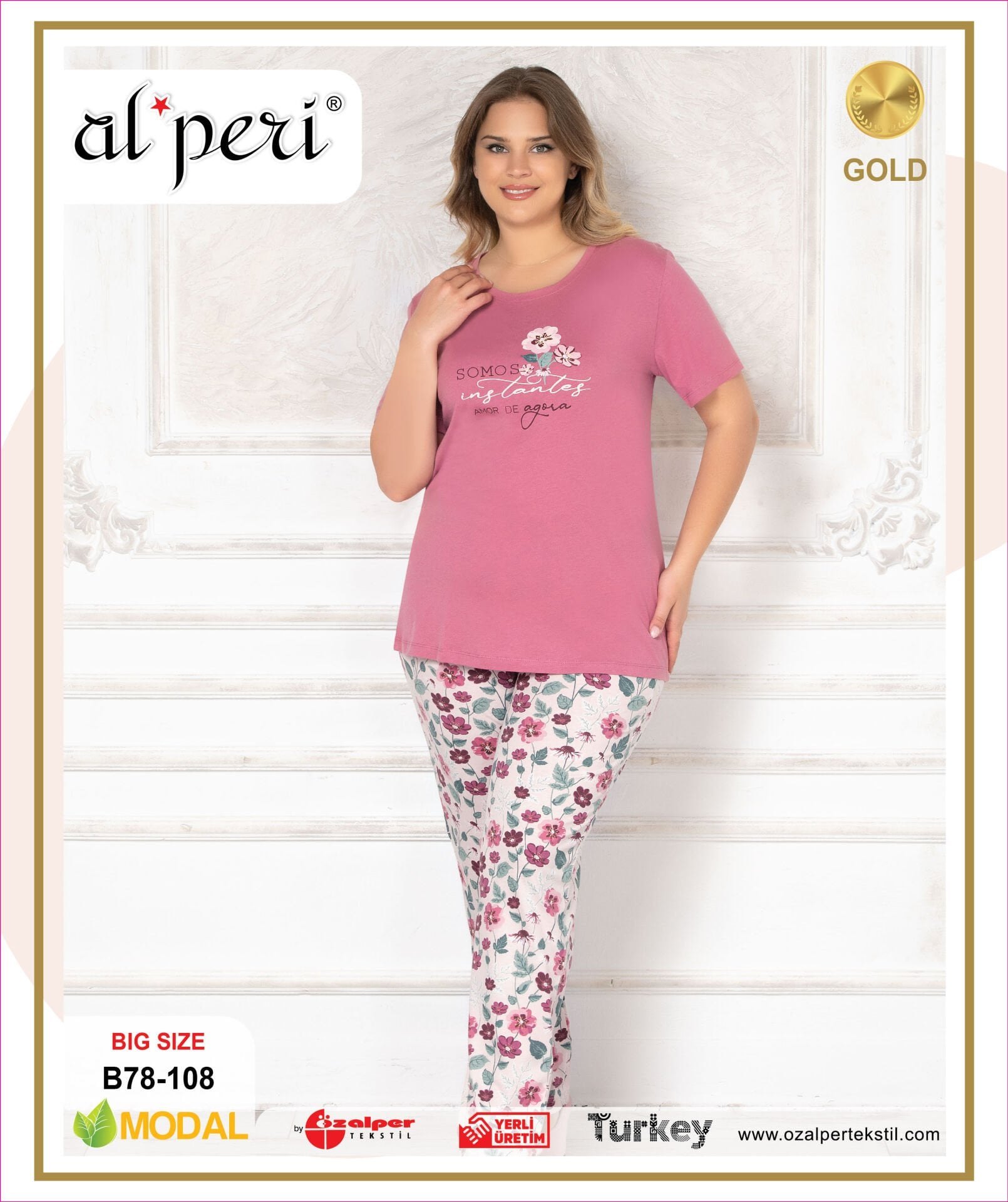 Alperi B78-108 (3XL-4XL-5XL-6XL) Bayan Kısa Kollu Pijama Takım