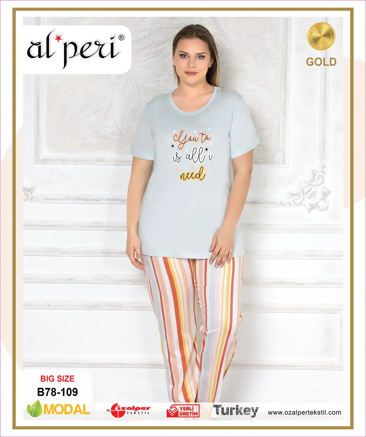 Alperi B78-109 (3XL-4XL-5XL-6XL) Bayan Modal Kısa Kollu Pijama Takım