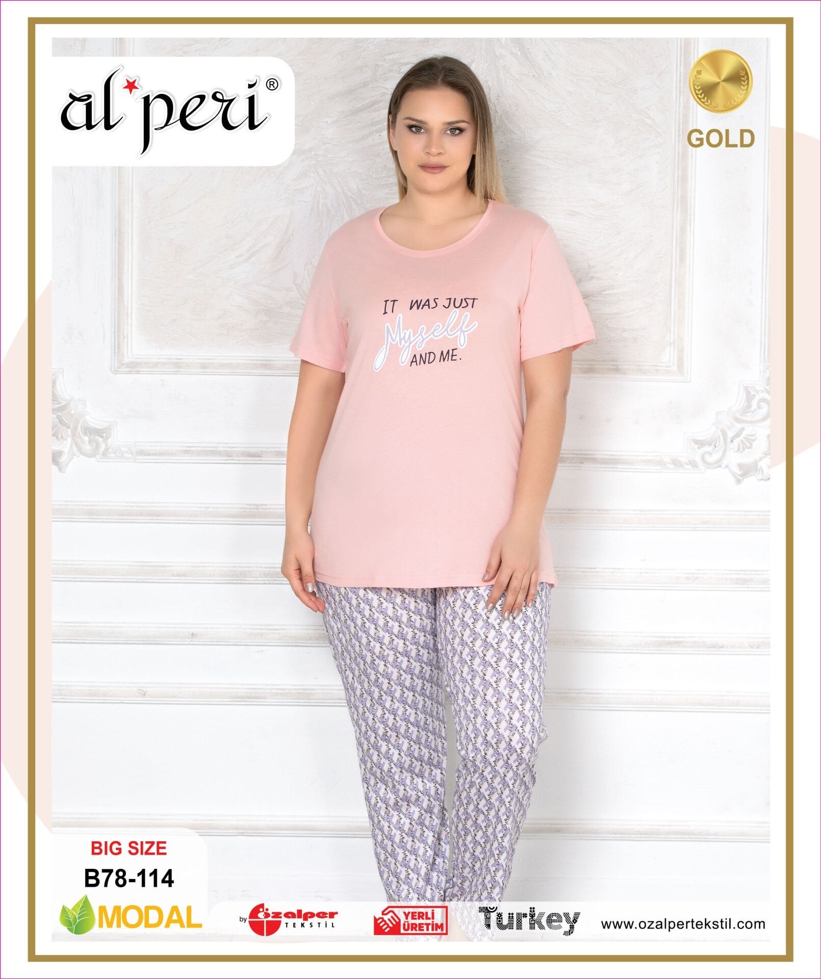 Alperi B78-114 (3XL-4XL-5XL-6XL) Bayan Kısa Kollu Pijama Takım