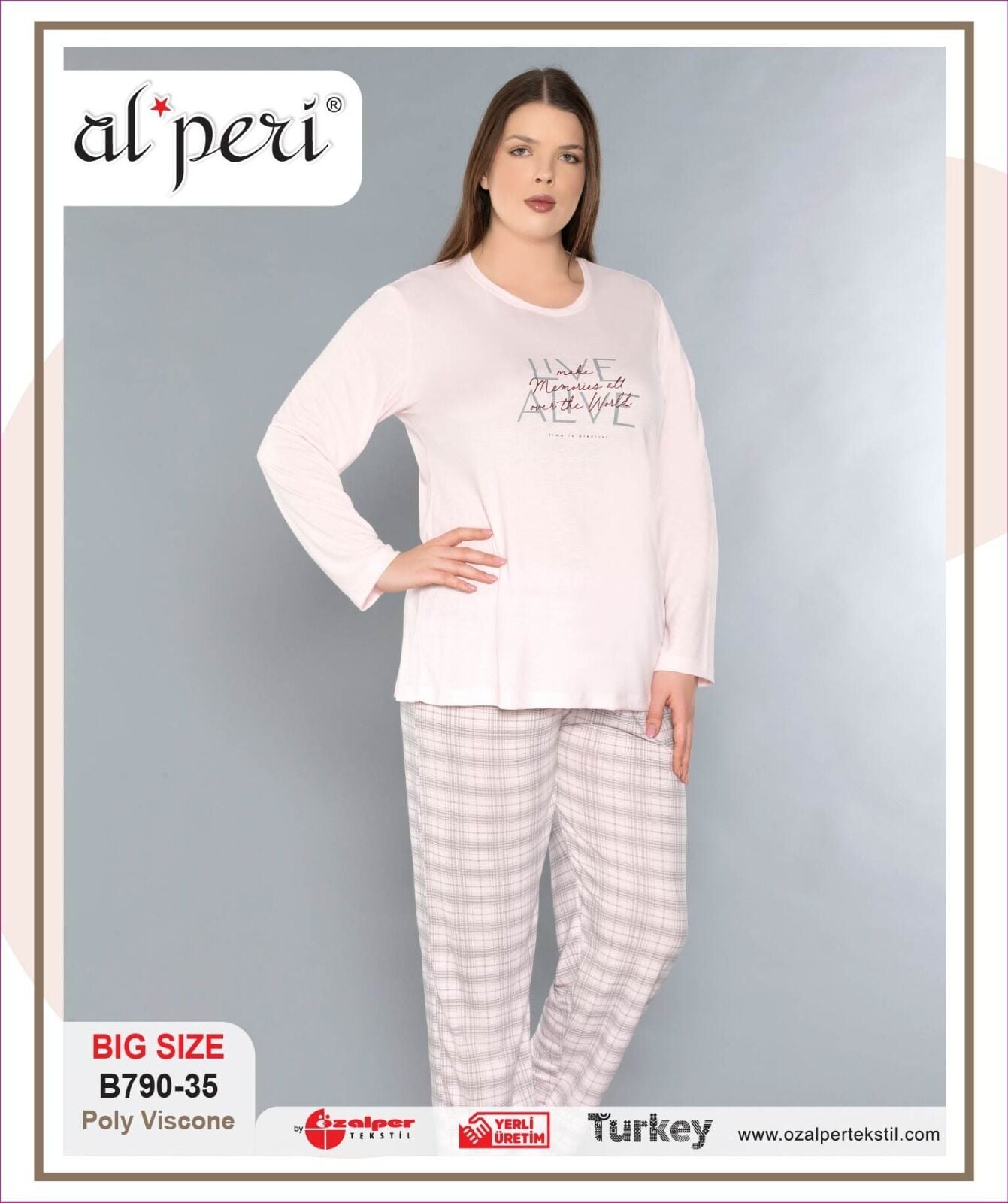 Alperi B790-35 (3XL-4XL-5XL-6XL) Bayan Viskon Uzun Kollu Pijama Takım