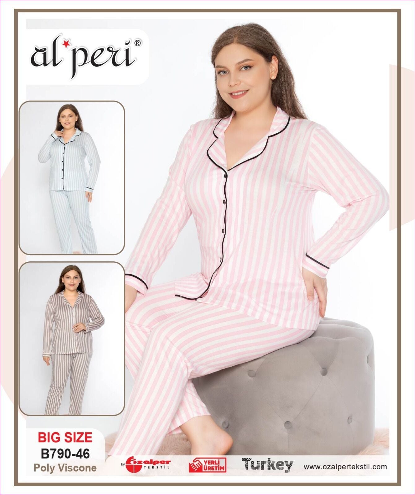 Alperi B790-46 (3XL-4XL-5XL-6XL) Bayan Viskon Uzun Kollu Pijama Takım