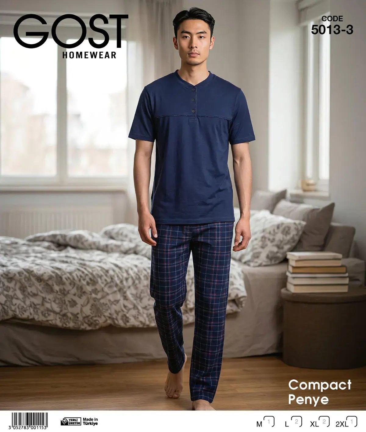 Berin 5013-3 (M-L-XL-XXL) Kısa Kollu Erkek Pijama Takım