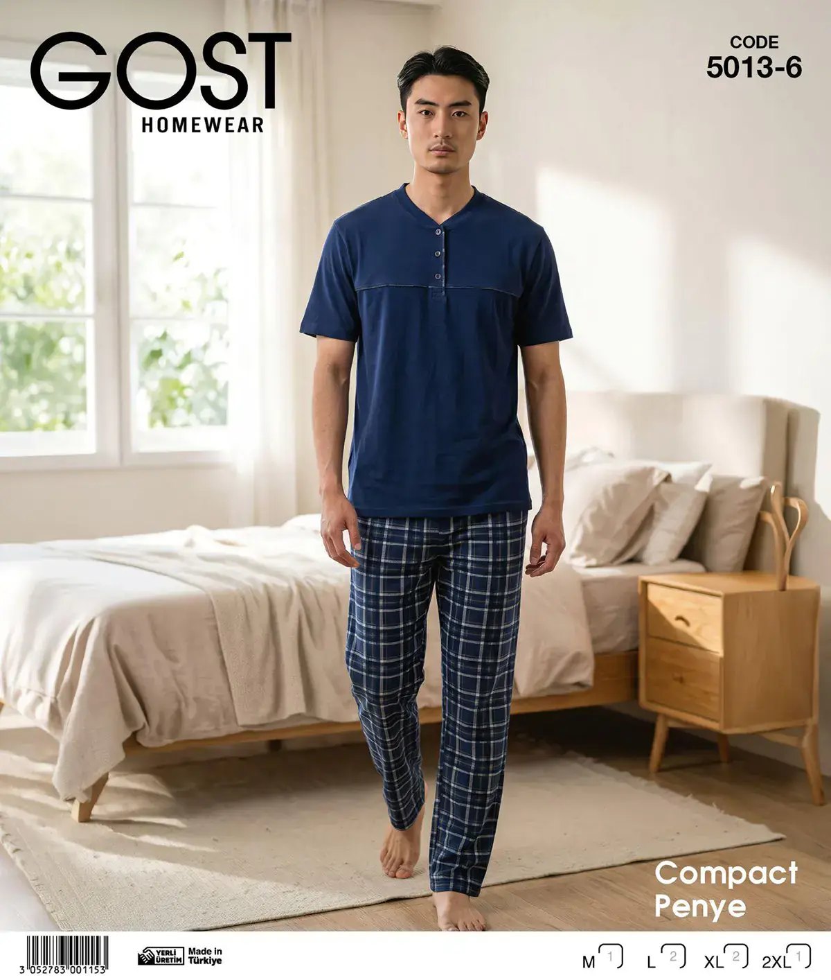 Berin 5013-6 (M-L-XL-XXL) Kısa Kollu Erkek Pijama Takım