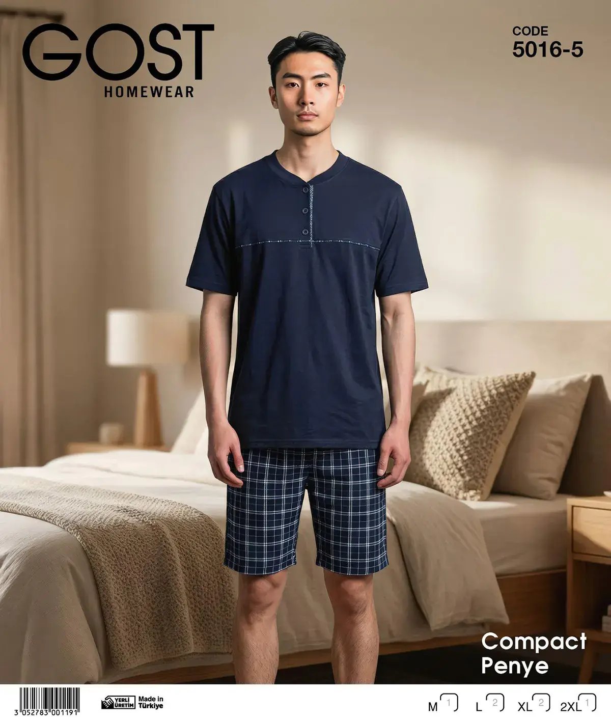 Berin 5016-5 (M-L-XL-XXL) Kısa Kollu Şortlu Erkek Pijama Takım