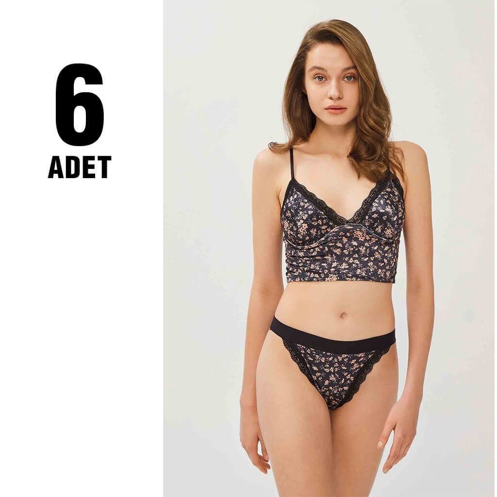 Cansoy 315 Çiçekli Kadife Bralet Bayan Sütyen Takım