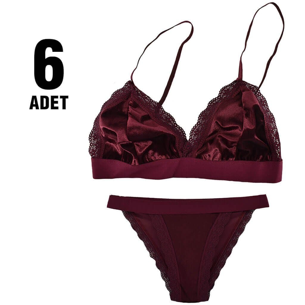 Cansoy 320-Bordo Balensiz Desteksiz Kadife Sütyen Takım