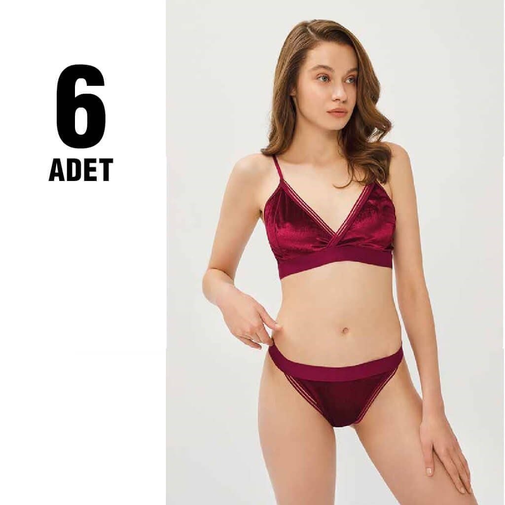 Cansoy 321 Bordo Balensiz Desteksiz Kadife Sütyen Takım