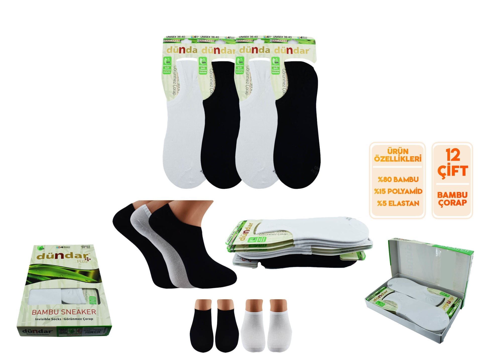 Dündar UNISEX Dikişsiz Yıkamalı Kokulu Bambu Sneaker