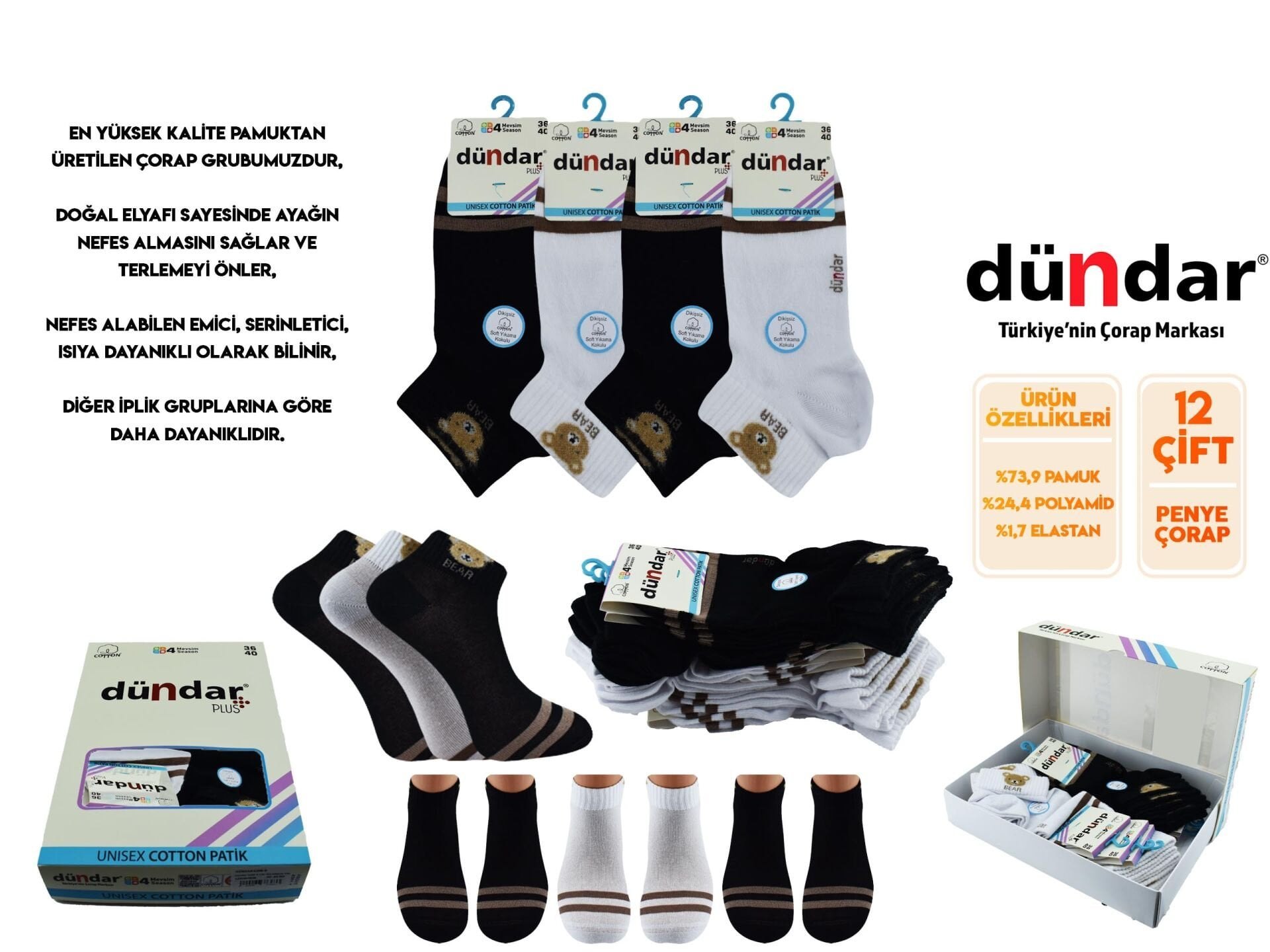 Dündar 4308-18 (36-40) Dikişsiz Yıkamalı Kokulu Bayan Penye Patik Çorap