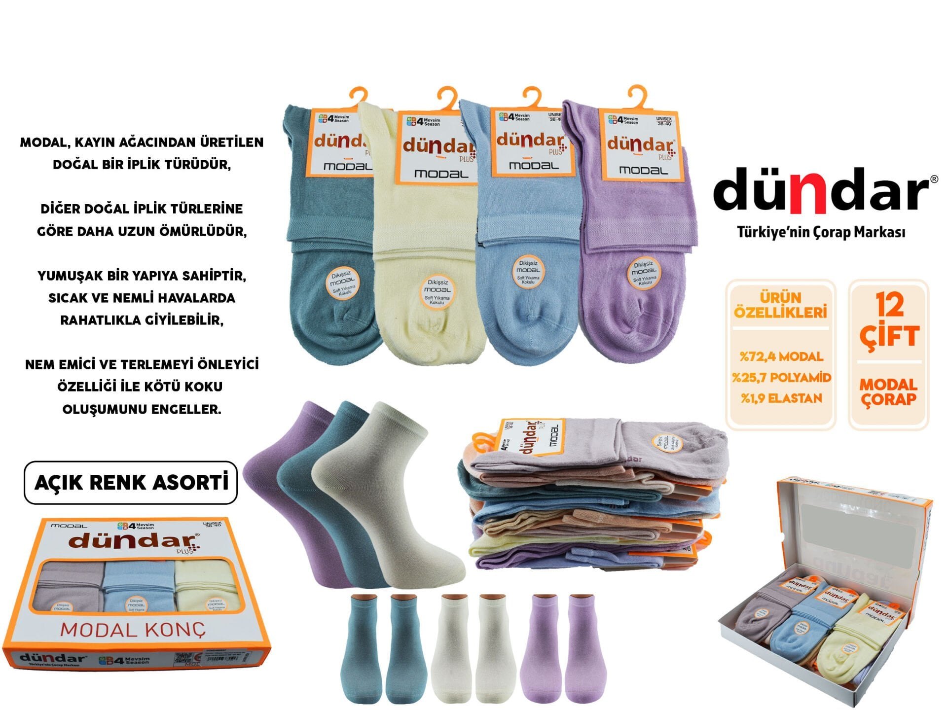 Dündar 6937 (36-40) Dikişsiz Yıkamalı Kokulu Modal Konç Bayan Patik