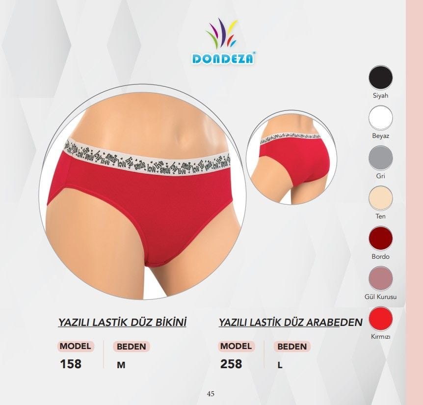 Dondeza 258 Beli Yazılı Düz Bayan Arabeden Bikini