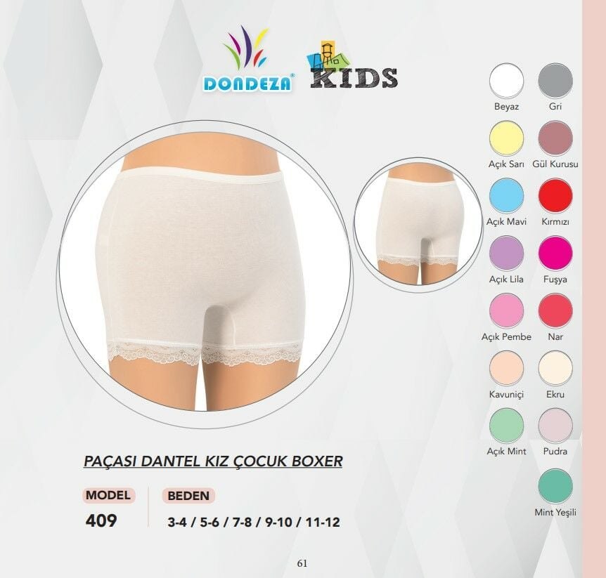 Dondeza 409 Sur dantel Kız Çocuk Boxer