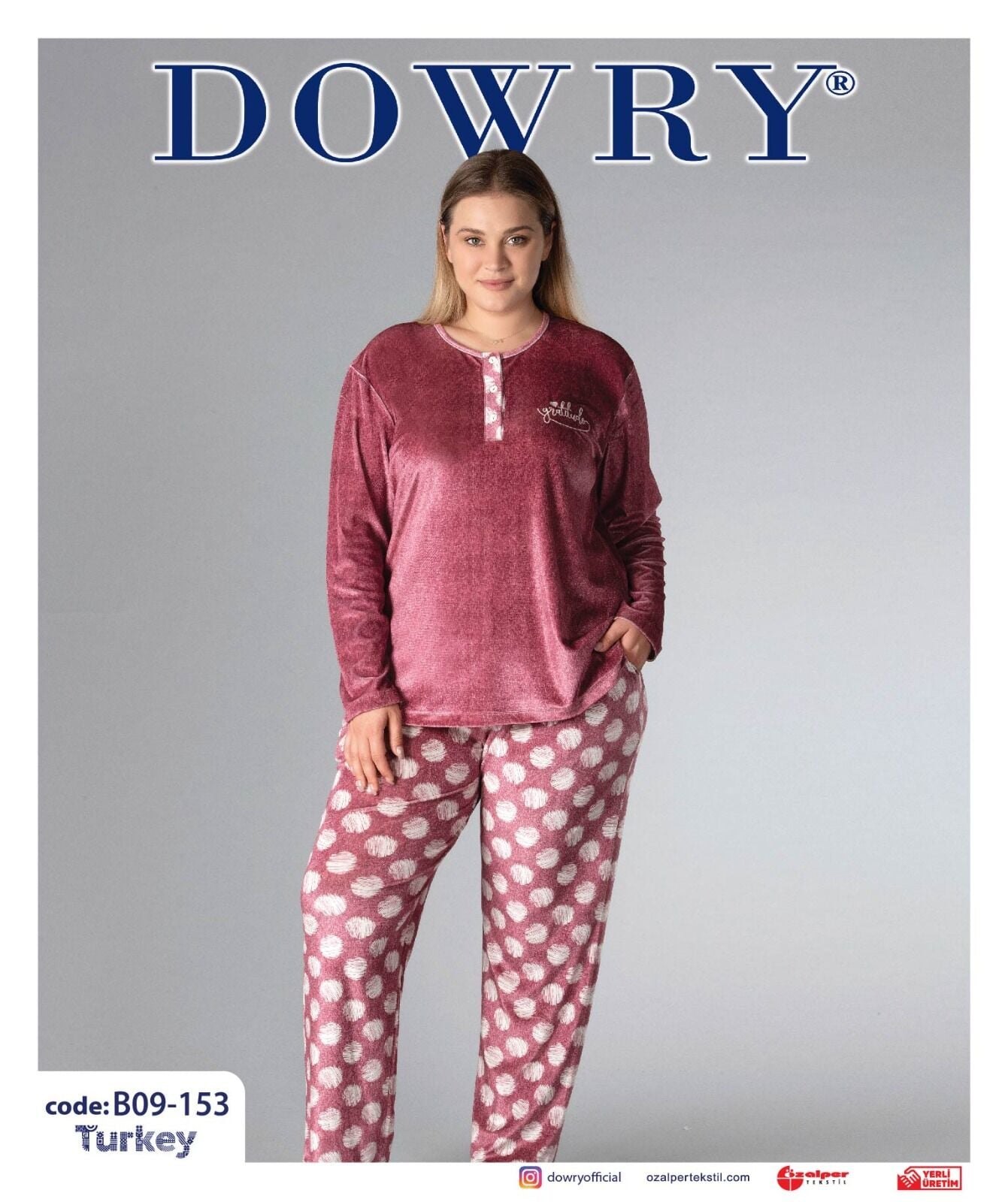 Dowry B09-153 (2XL-3XL-4XL-5XL) Uzun Kollu Bayan Kadife Pijama Takımı