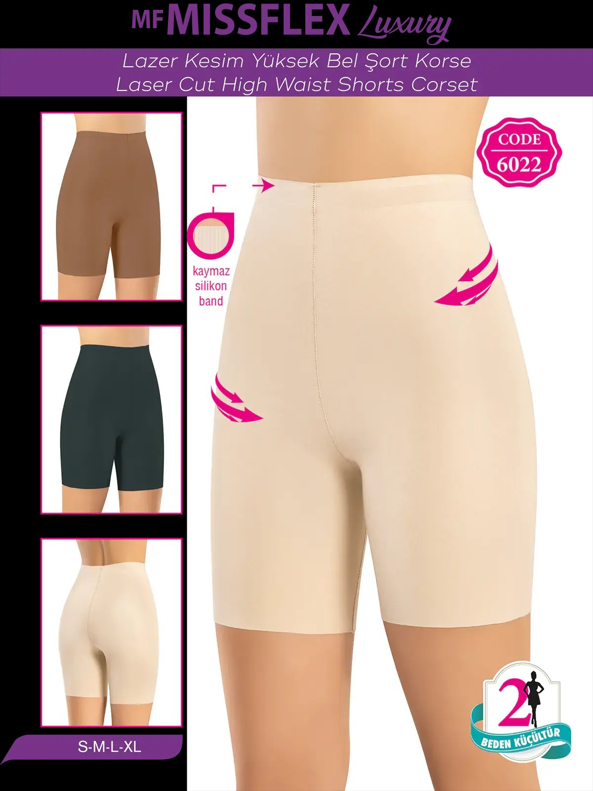 MF MISS FLEX 6022 Lazer Kesim Yüksek Bel Şort Korse