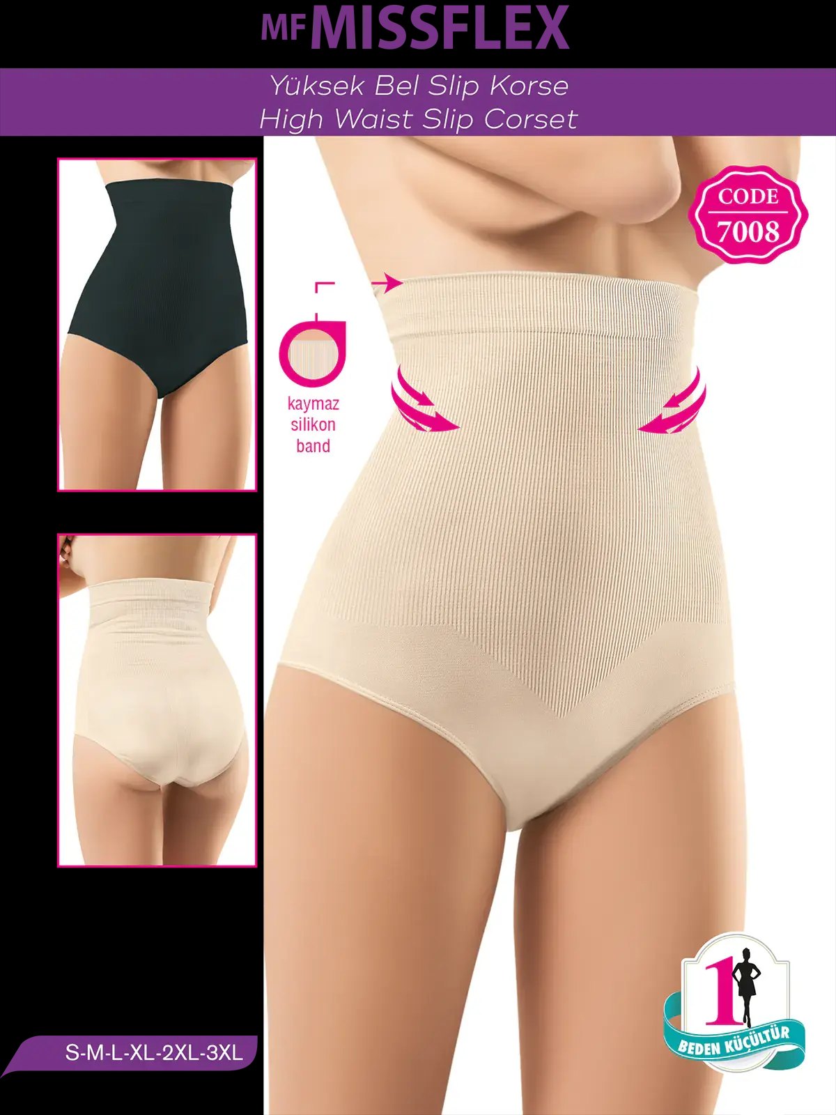 MF MISS FLEX 7008 Dikişsiz Yüksek Bel Slip Korse