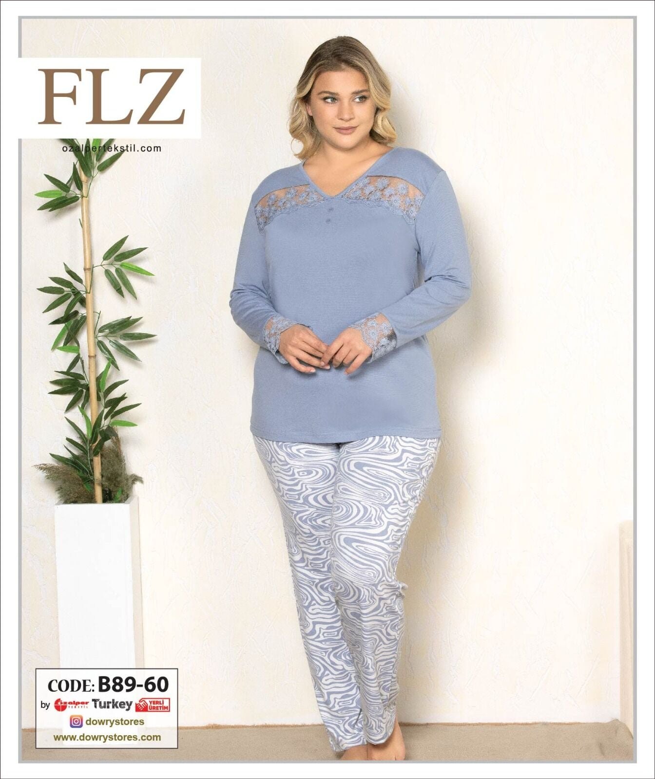 Flz B89-60 (2XL-3XL-4XL-5XL) Uzun Kollu Bayan Pijama Takımı