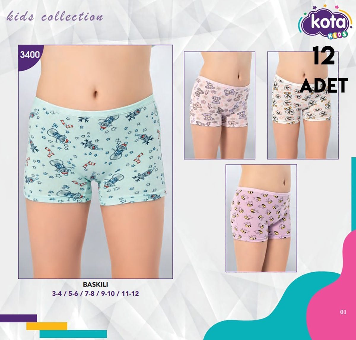 Kota 3400 Baskılı Kız Çocuk Boxer