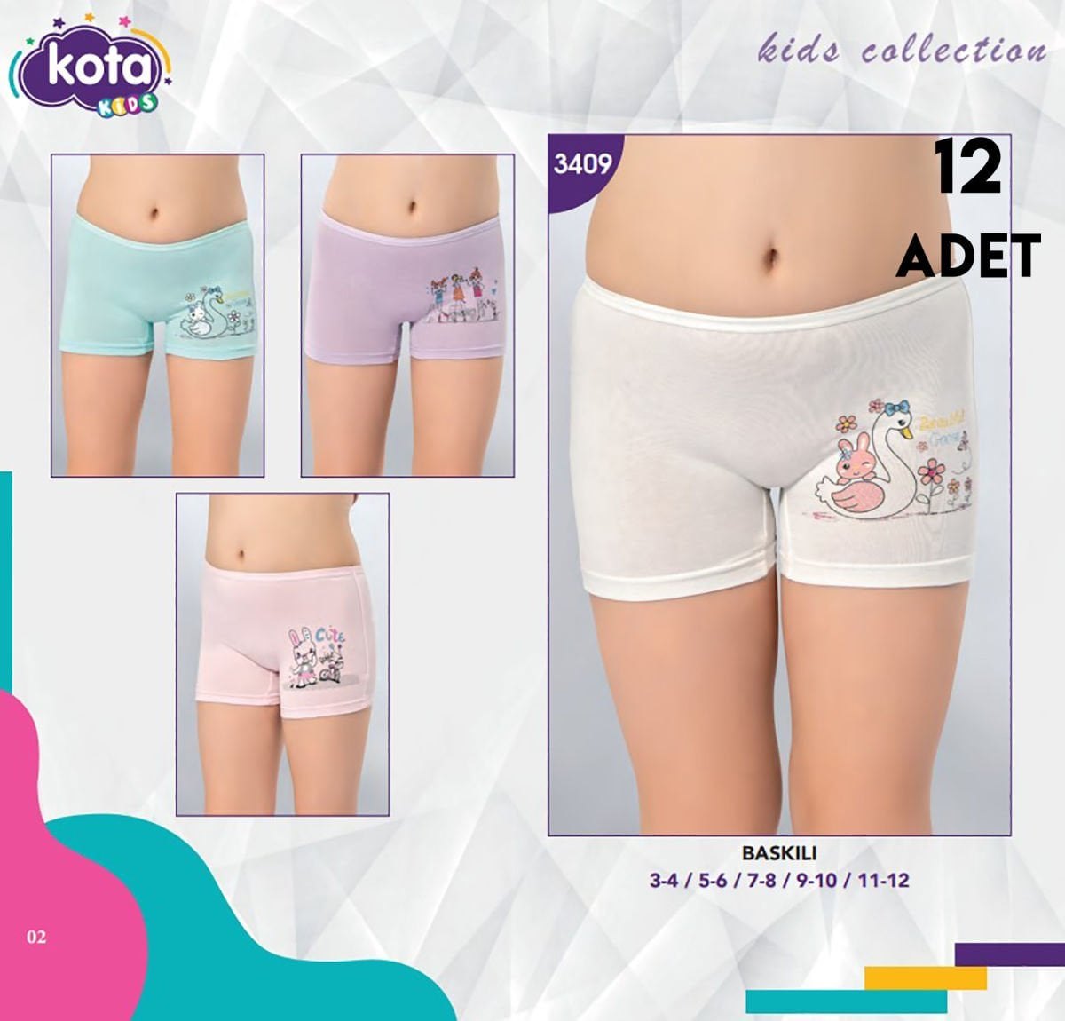 Kota 3409 Parça Baskılı Kız Çocuk Boxer